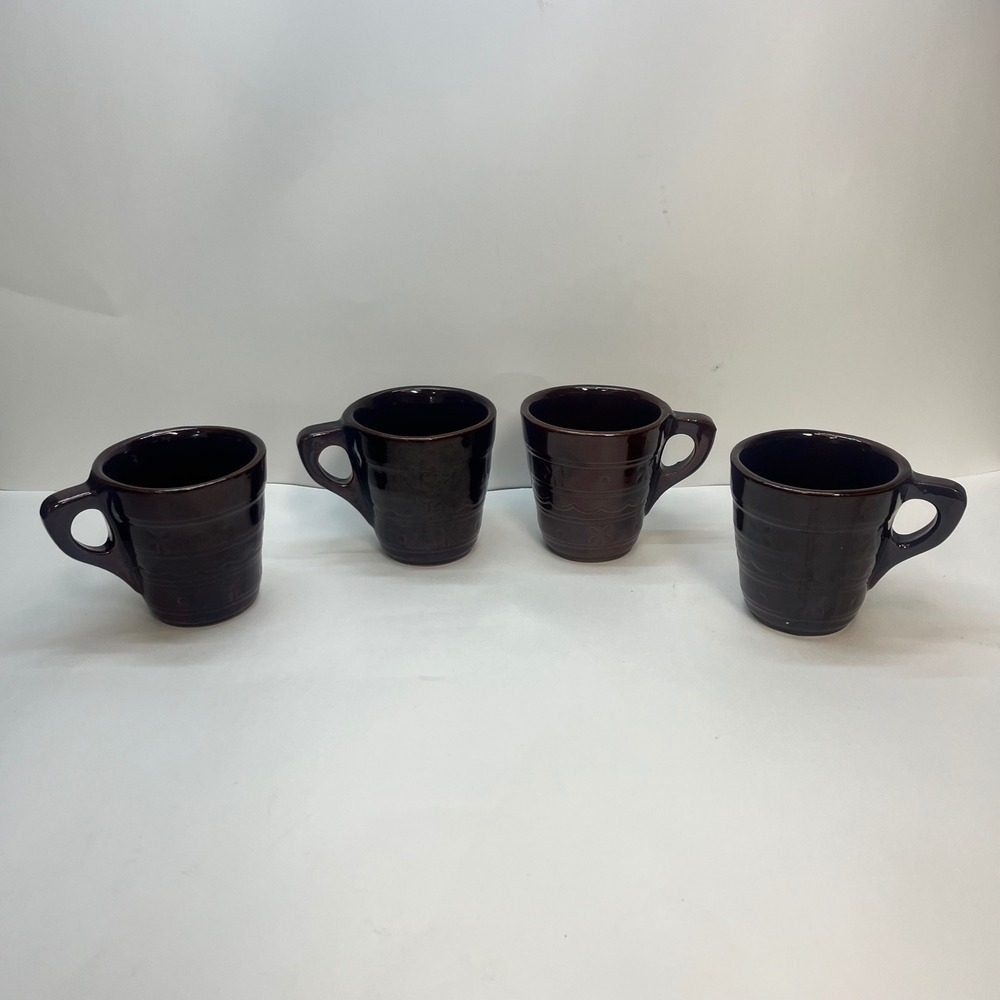 Daisy and dot Brown drip Glazed Mugs Set of 4 USA MAR CREST Stoneware